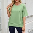 thumbnail image 2 of Hulanddfd Women's Tops Solid Crew Neck Short-Sleeve Pullover Sweatshirt Green Size L, 2 of 7