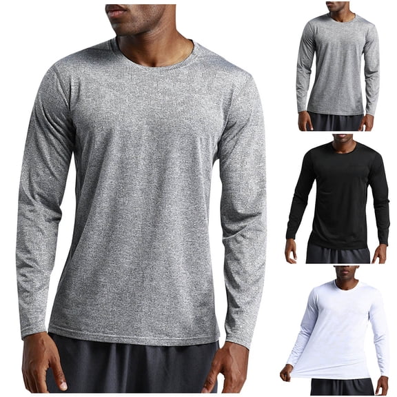 Men's Quick Dry Long Sleeve T-Shirt, Athletic Running Shirt, Crewneck, Relaxed Fit, Moisture Wicking, Breathable, Casual Daily, Gym Workout, Sports Training, Streetwear, Ideal