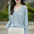 thumbnail image 2 of yoeyez Light Weight Cardigan Women Button Up Cropped Cardigan Sweaters Long Sleeve V Neck Knitted Slim Fitted Cardigans Blue,L, 2 of 4