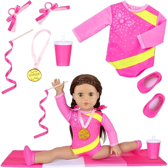 K.T. Fancy 18 inch Doll Clothes and Accessories-Olympic Gymnastics Sports Set, 8 pack Girl Doll Clothes Gymnastics Training Oufits for Play, No Doll