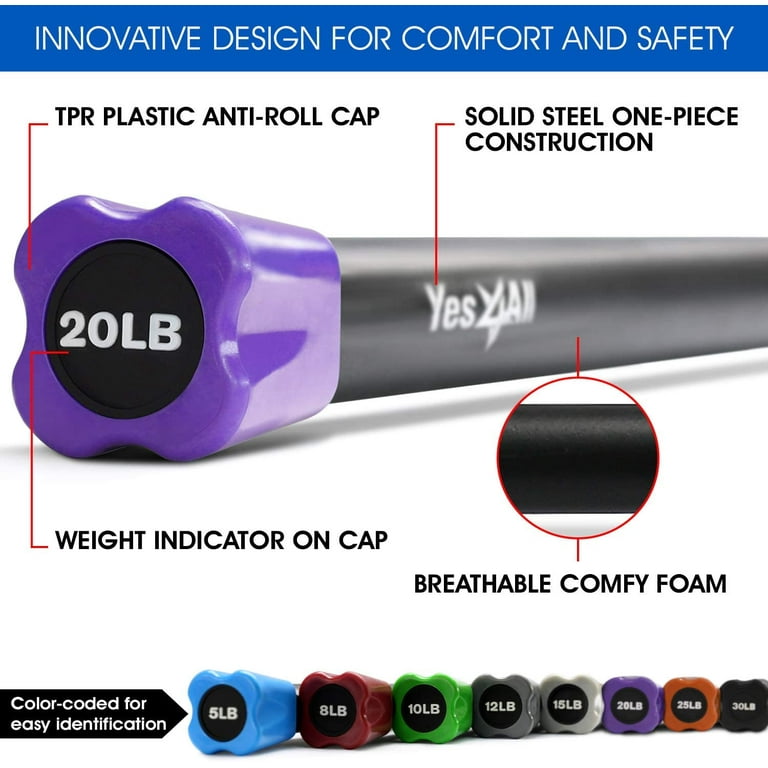 Yes4All Total Body Weighted Workout Bar for Exercise Therapy Aerobics Yoga Strength Training 20lbs
