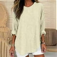 thumbnail image 3 of Tunic Tops for Women Loose Fit - Striped Crewneck Tees Roll Up Long Sleeve T Shirts Ladies Fall Winter Clothes (2XL, Beige), 3 of 6