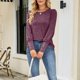 thumbnail image 4 of Jersey de manga larga para mujer, Top con cuello redondo y puños con botones, blusa holgada y cómoda para mujer, Top rojo purpúreo XL, 4 of 7