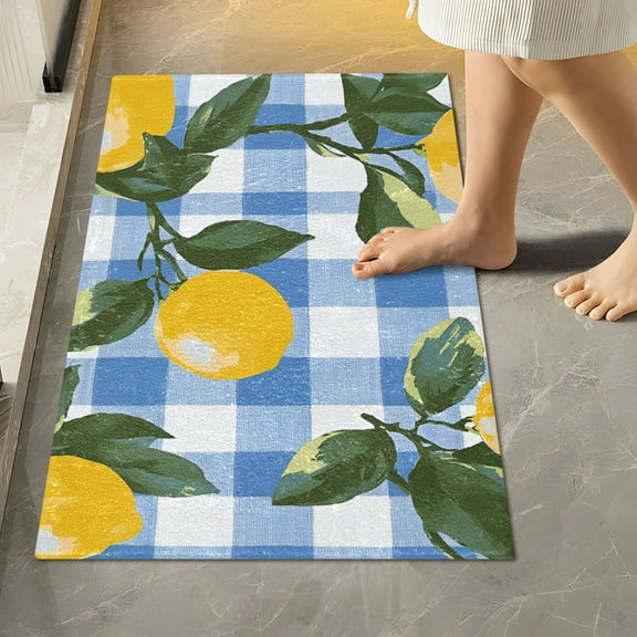 Yayeee Bath Rug for Bathroom Floor Non Slip Rectangle Fluffy Soft Absorbent Mat, 16"x24", Light Blue Plaid