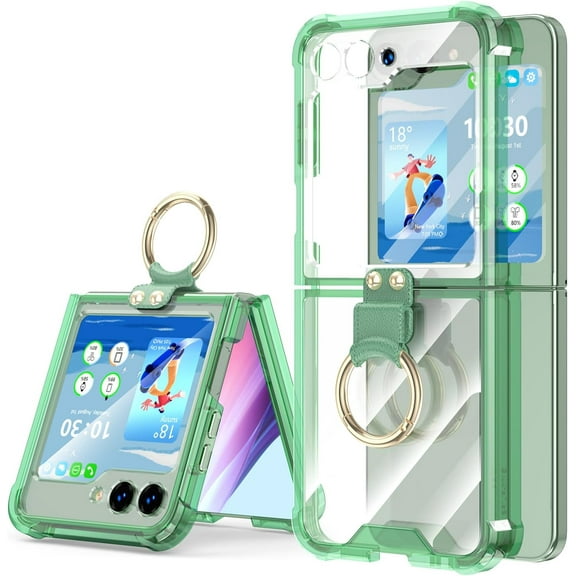 Designed for Samsung Galaxy Z Flip 5 Case Clear with Ring, Anti-Fall Shockproof Protective Phone Cover Case Compatible with Galaxy Z Flip 5 Case 5 G 2023 (Clear Green)