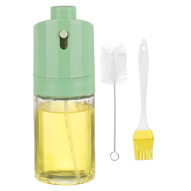 Rociador de Aceite para Cocinar, Botella Rociadora de Aceite de Oliva de 3.4oz(100ml), Dispensador de Aceite de Vidrio con Brocha (Plata)