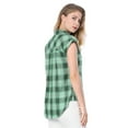 thumbnail image 5 of INSPIRE CHIC Women's Point Collar Short Cap Sleeves Plaids Button Down Shirt XL Green, 5 of 9