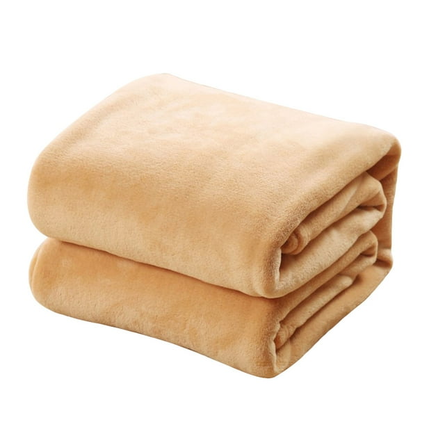 Pure Color Flannel Fleece Blanket Couch Solid Color Bed Blanket Sheet 120x200cm (Camel)