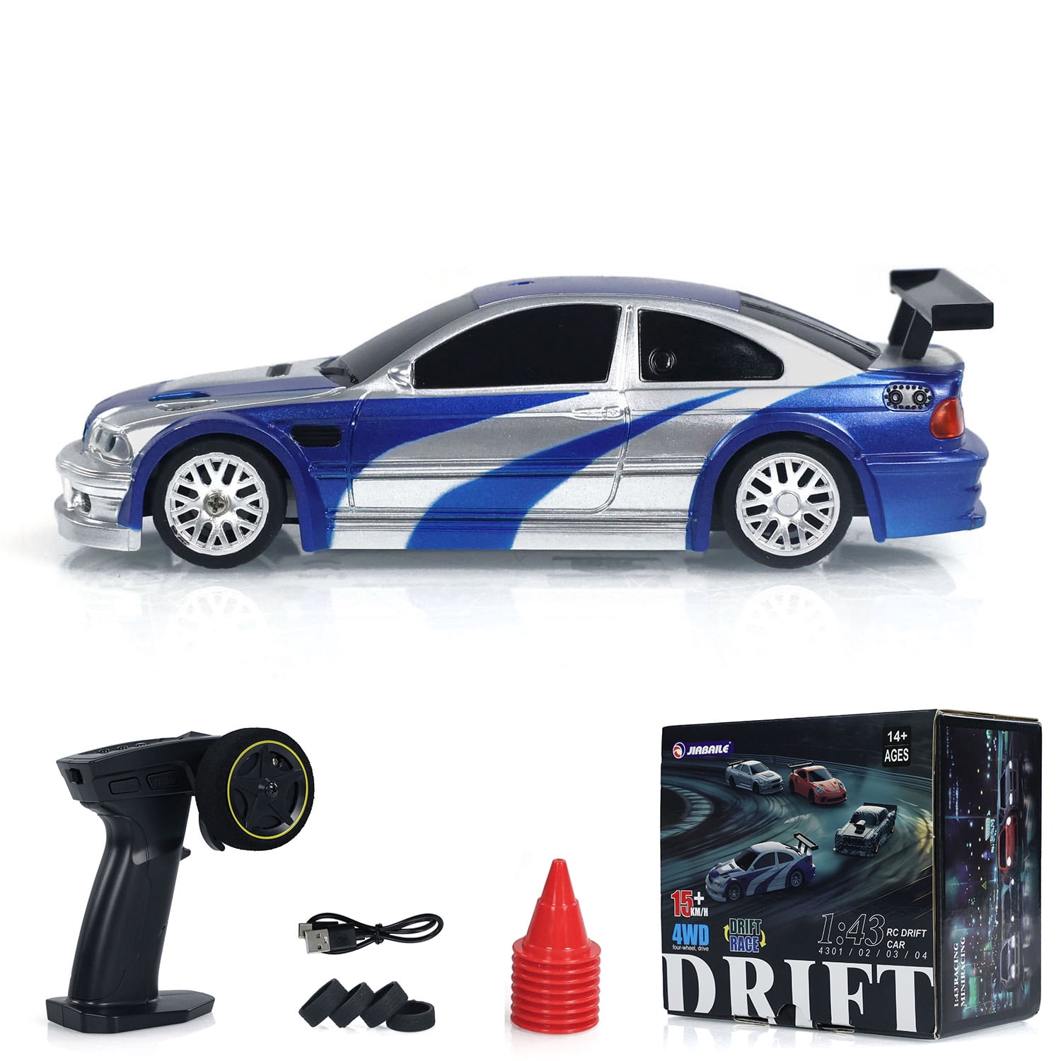 RC 1/43 Scale Ready to Go Race Car Remote Control Drift Car 4WD Mini Toy Lights