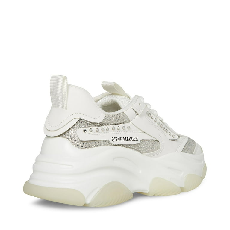 大人気!【STEVE MADDEN】Possession スタッズ スニーカー Steve Madden Possession White Rhinestone Embellished Lace Up