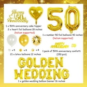 50th Wedding Anniversary Decorations, Golden Wedding Balloon Banner, Number 50 Foil Balloons, Anniversary Cake Topper Decor for 50th Anniversary Party Decorations Supplies