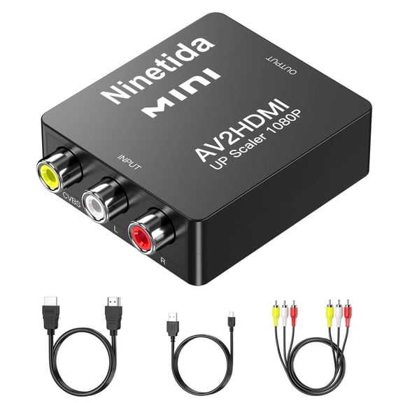 RCA to HDMI Converter, CVBS AV to HDMI Adapter with Audio & USB Power, 720P/1080P Output for PS2, Wii, DVD, VHS, VCR, Game Console to HDTV Monitor Projector