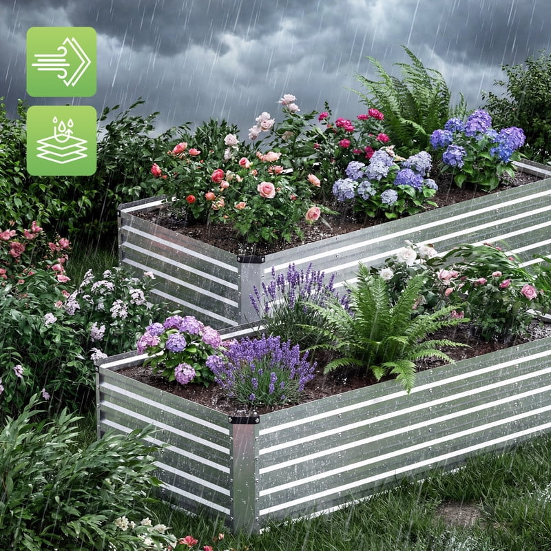 Gianna Metal Raised Garden Bed, 8x4x2ft Outdoor Planter Box, Raised Garden Beds for Planting Plants Vegetables, Flowers, Silver