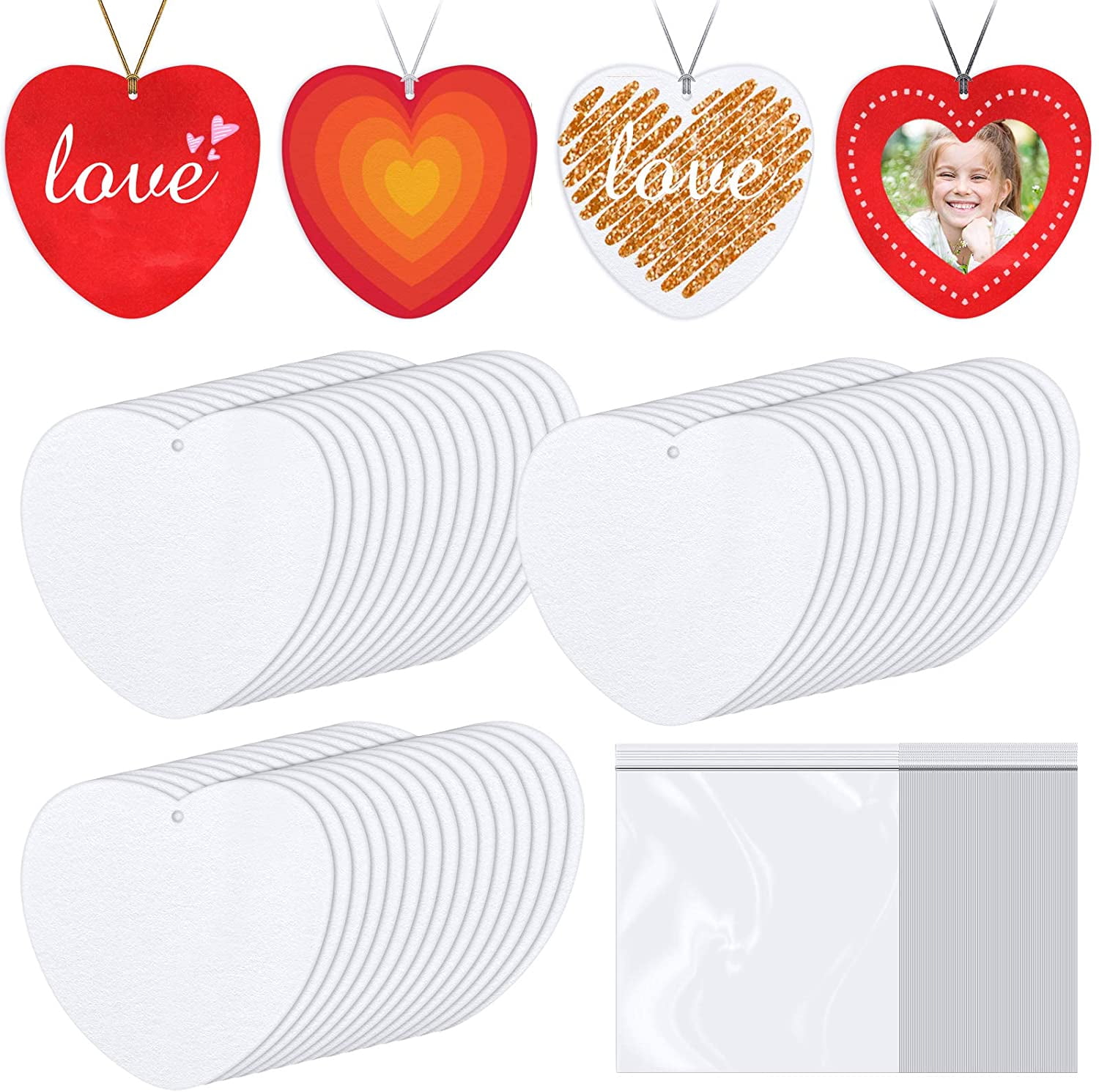 50 Pieces Sublimation Air Freshener Blanks Heart Shaped Air Freshener