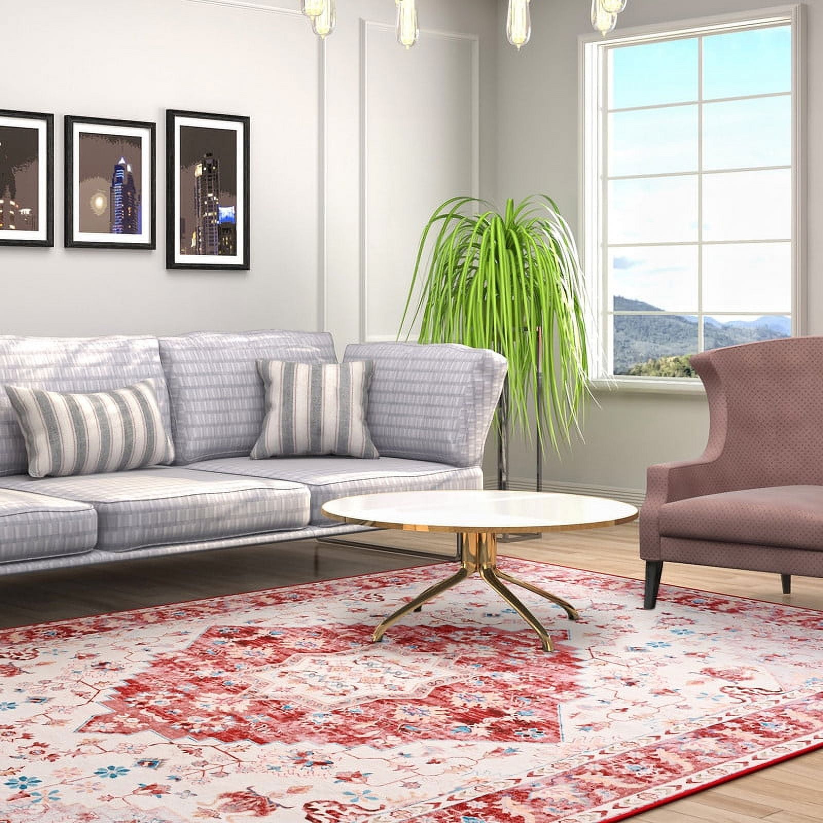TWINNIS Area Rug for Living Room Persian Rug Vintage Boho Carpet for Bedroom,Red,4'x6'