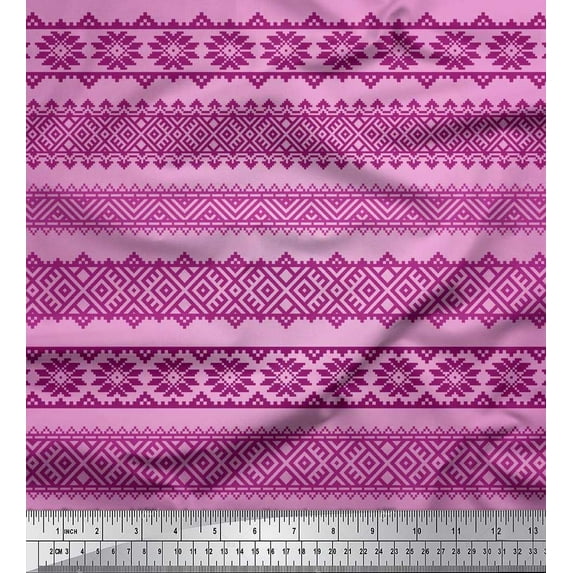 Soimoi Polyester Crepe Fabric Aztec Geometric Print Fabric by The Yard 52 Inch Wide