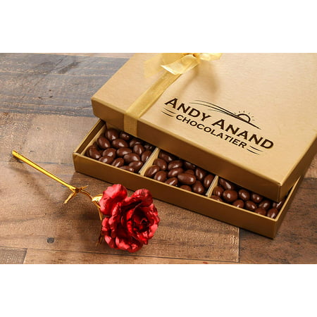 Andy Anand Chocolate covered Almonds 1 lbs, Large 24K Gold Flower, Birthday, Gourmet Christmas Holiday Food Gifts, Thanksgiving, Halloween, Get Well Basket, Unique Gift  For Birthday,