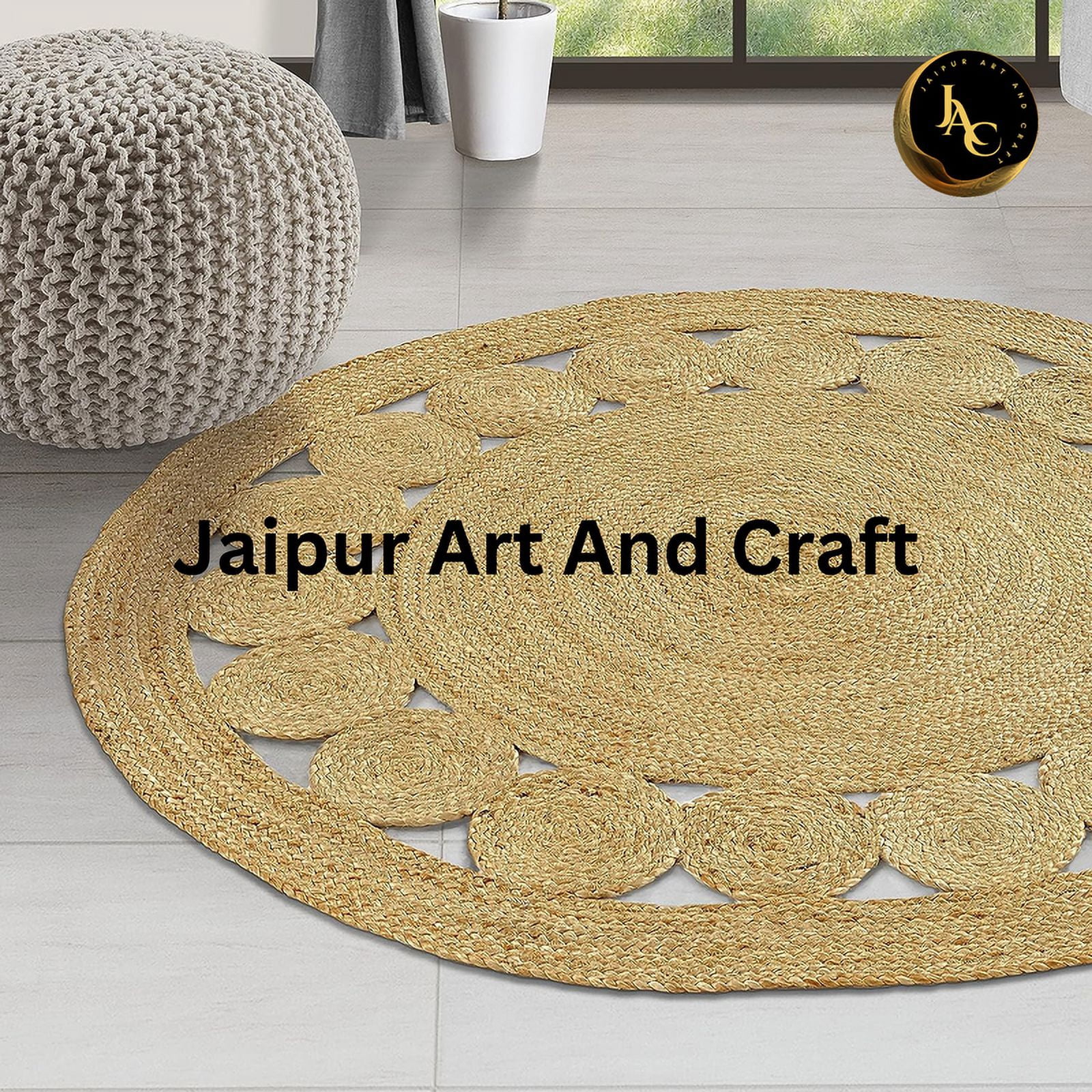 Jaipur Art And Craft Hand Braided Round Jute Area Rug for Home Décor Reversible Boho Charm Carpet (5x5 Sq Ft)