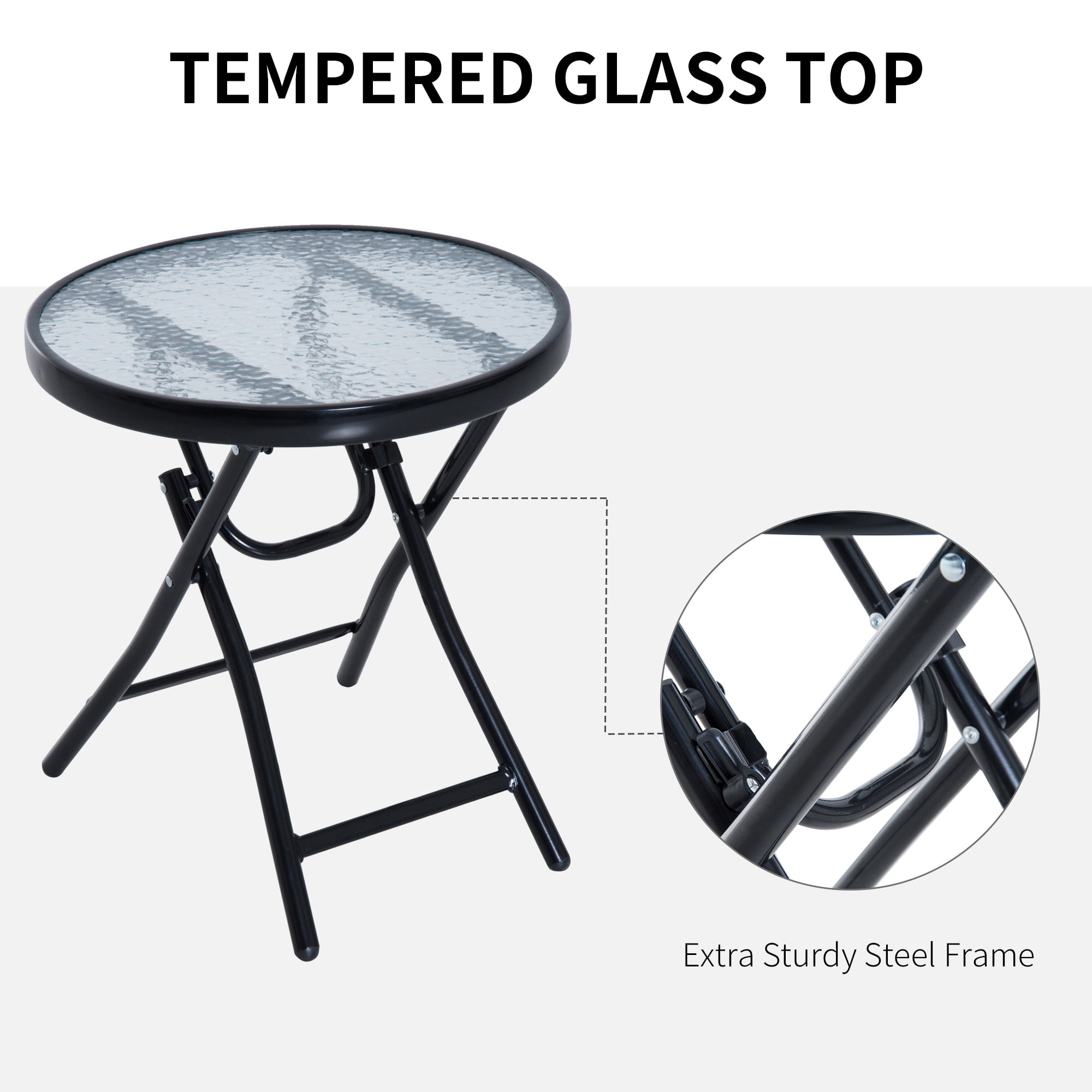 Outsunny 3 Piece Outdoor Rocking Bistro Set, Patio Folding Chair Table Set with Glass Coffee Table for Yard, Patio, Deck, Backyard, Gray