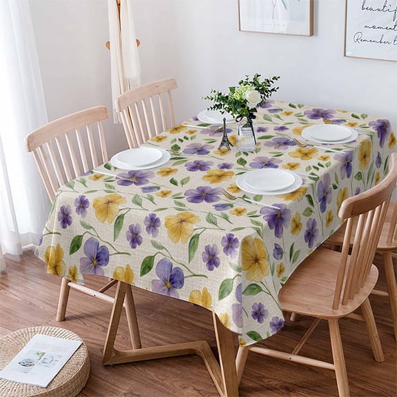 Purple Yellow Flower Tablecloth Rectangle Table Cloth 52x70 , Waterproof Tablecloth Outdoor Table Cloth, Vintage Botanical Pastoral Plant Washable Table Cover for Kitchen Dining Party