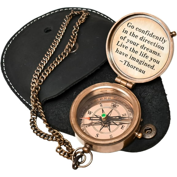 Thoreau’s “Go Confidently in the Direction of Your Dreams” Engraved Brass Compass – Inspirational Graduation Gift for Him, Adventure, Boating & Hiking Keepsake