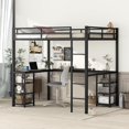 Full Size Metal Loft Bed with Desk and Storage Bookcase, Modern Style