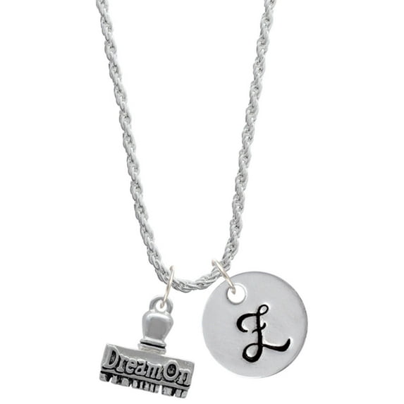 Delight Jewelry Silvertone 3-D ''Dream On'' Stamp Silvertone Script Initial Disc - Z - Charm Necklace, 20"+3"