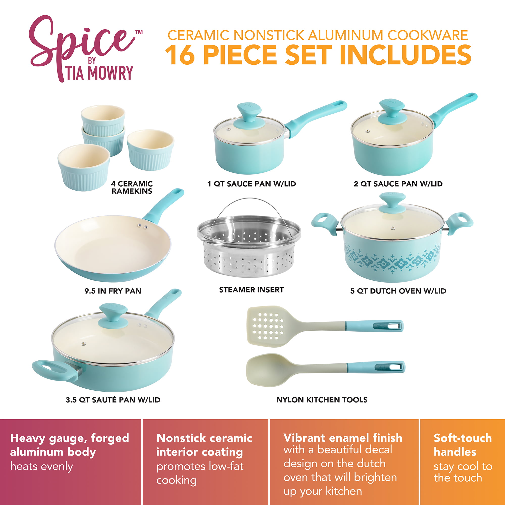 Spice by Tia Mowry Savory Saffron Healthy Nonstick 5QT Dutch Oven W/Steamer  Inster- Teal, 5 qt - Foods Co.