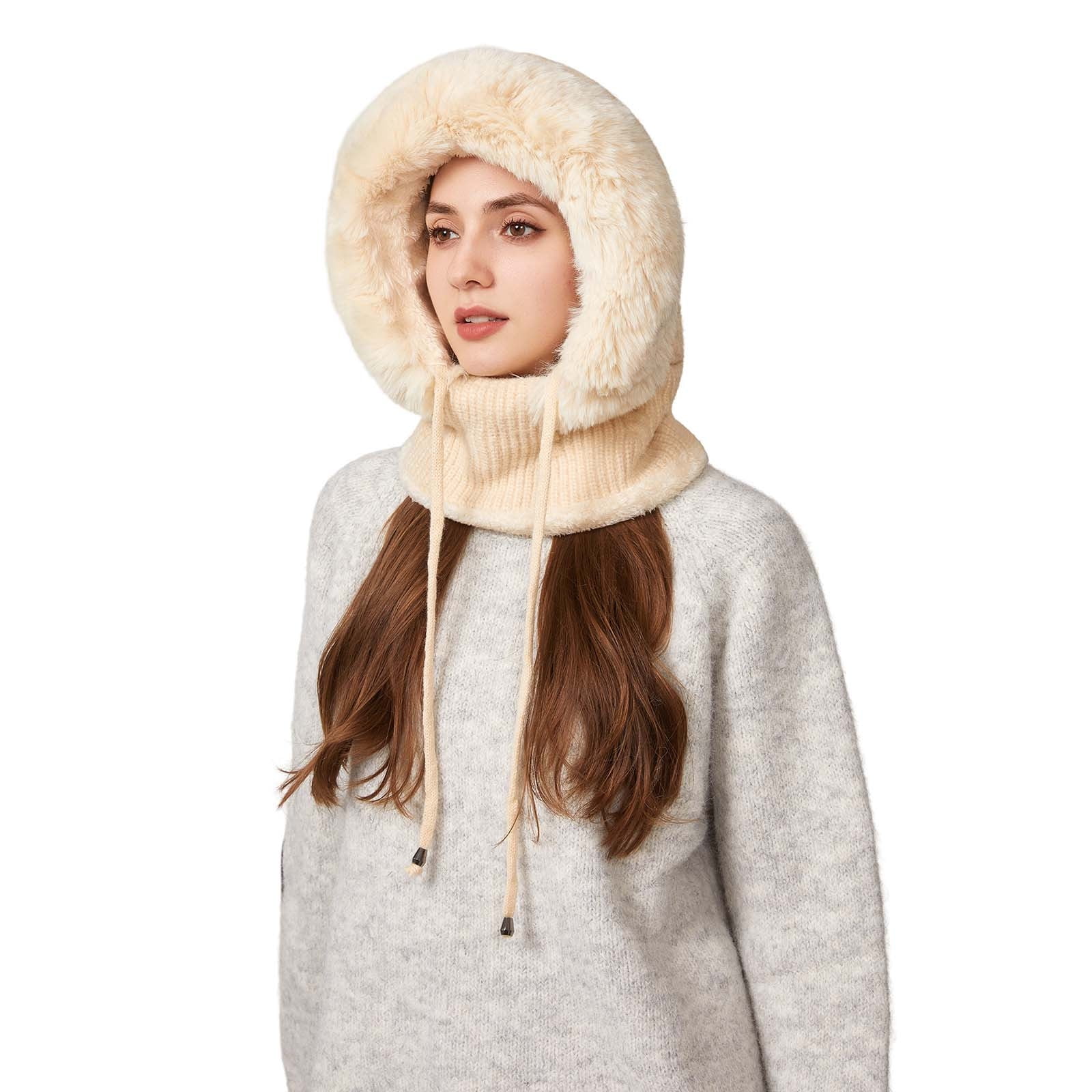 YZEGDCH Khai Women One Piece Slouchy Fleece Thicken Beanie Winter Hats Scarf Mask Drawstring Warm Hooded Winter Balaclava Pullover Knitted Winter Hat, Birthday Valentines Gift for Women