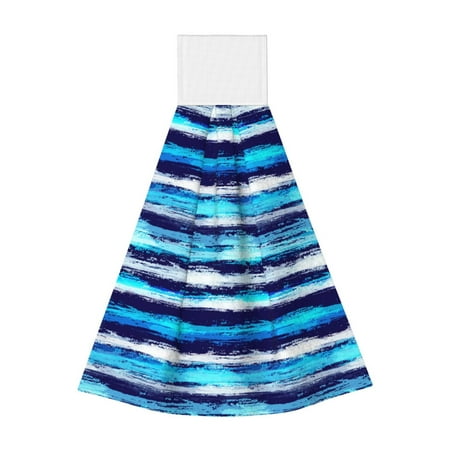 

Horeoi Ice Blue Stripes Print Coral Fleece Microfiber Hanging Hand Towel Absorbent Hand Towel Quick Dry Thicken Cleaning Cloths Wipes Rags for Kitchen & Bathroom