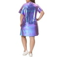 thumbnail image 3 of Agnes Orinda Women's Plus Size Valentines Day Metallic Round Neck Short Sleeve Party Clubwear Loose Mini T-Shirt Dresses 2X Purple, 3 of 6