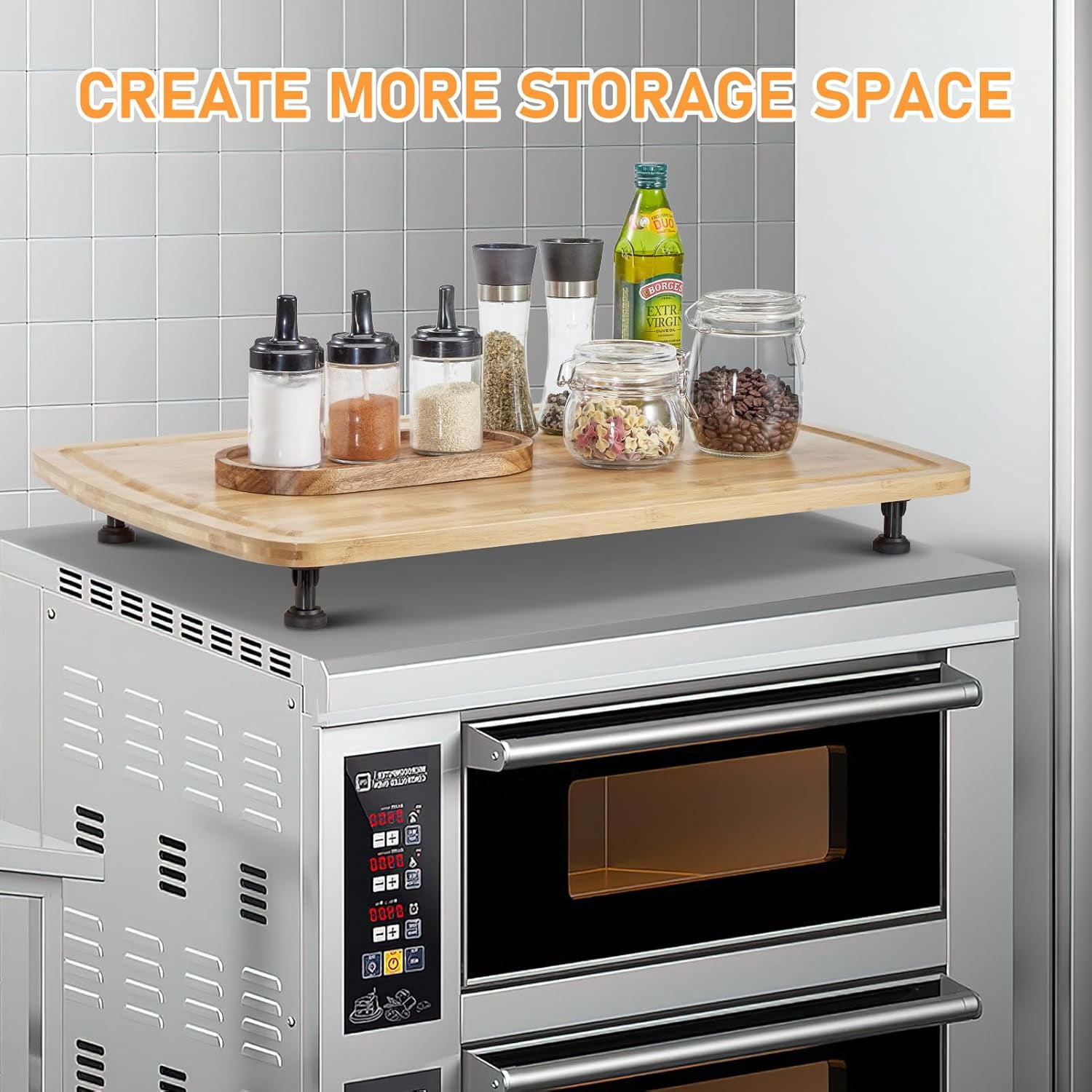 Space-Saving Bamboo Stove Cover & Cutting Board, 30"x20" Extra Large with Removable Feet, Juice Groove & Non-Slip Surface for Gas/Electric Stoves, RVs & Compact Kitchens