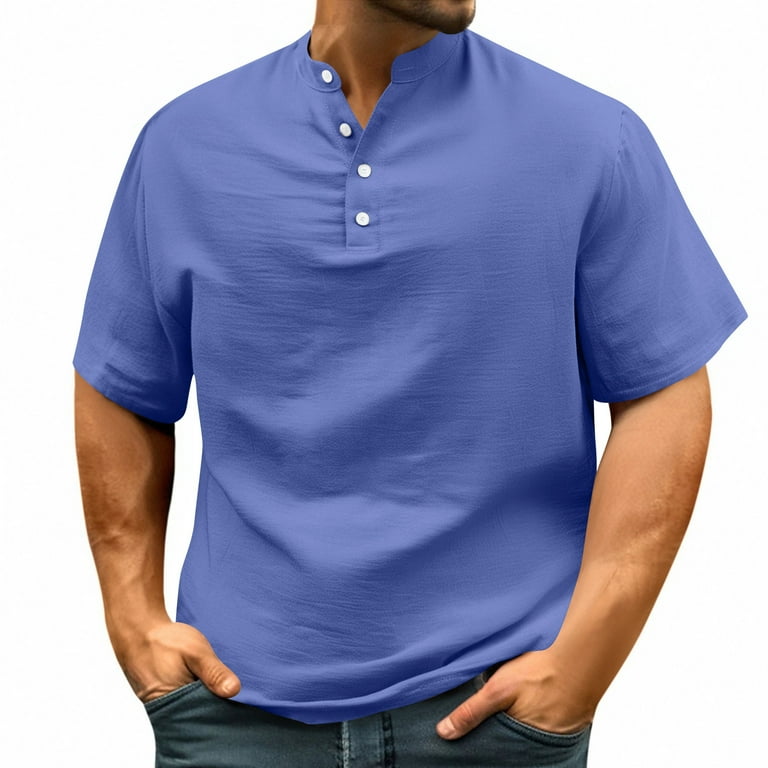 Zimjoy Pack Men's Henley T-Shirt Big and Tall Stand Collar Short