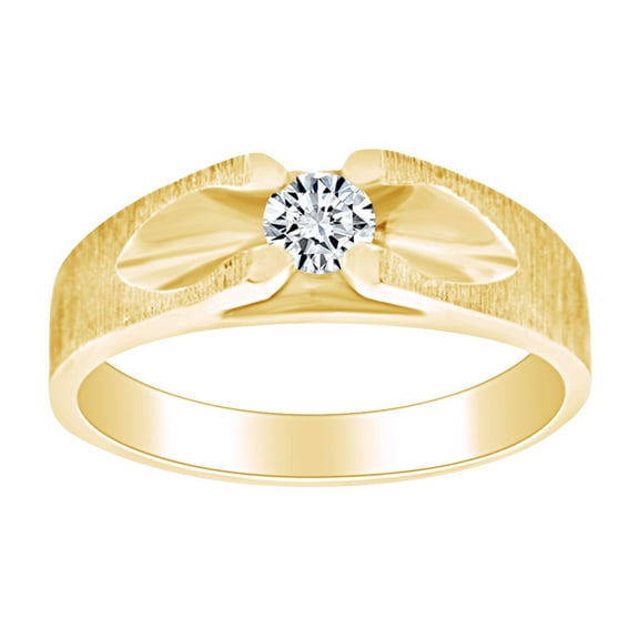 AFFY Father's Day Gift 0.29 Carat (Cttw) Round Shape White Natural Diamond Solitaire Men's Wedding Band Ring In 14k Solid Yellow Gold Ring Size-9
