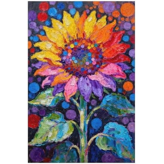 500 Piece Jigsaw Puzzle, Rainbow Sunflower Colorful Gradient Plant, Challenging DIY Activity Relaxing Family Game, Home Wall Decor Gift for Adults, 20.5"x15"