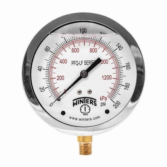 Lead-Free Pressure Gauge, 0 to 200 psi, 4 in Dial, 1/4 in NPT, Bottom Location