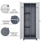 Marcree Broom Closet Storage Cabinet with Lock,65 Tall Garage Storage Cabinet with Hanging Rod,Multifunctional Garage Storage Broom Closet with Doors,Cleaning Tool Cabinet