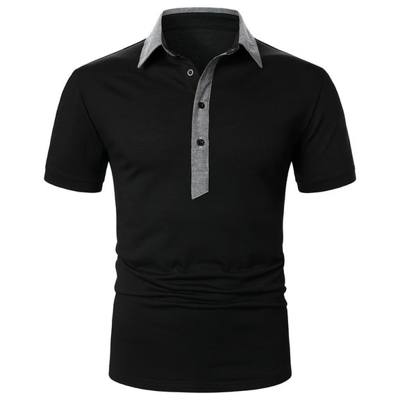 Sngxgn Shirts for Men Fit Short Sleeve Print Polo Shirt(Black,L)