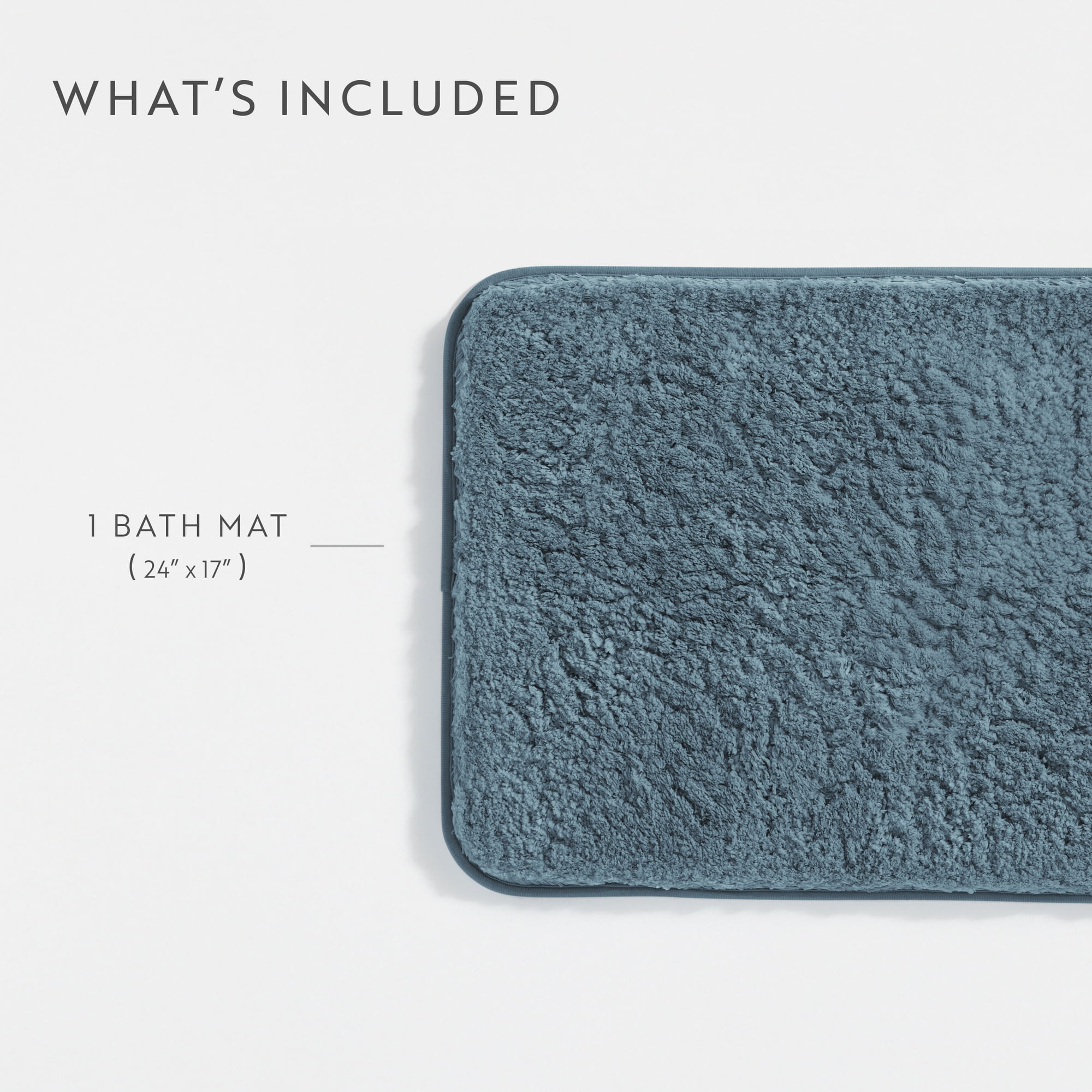 Plush Absorbent Bath Mat Rug with Anti-Skid Rubber Backing, 24 x 17, Light Blue, by Noble Linens