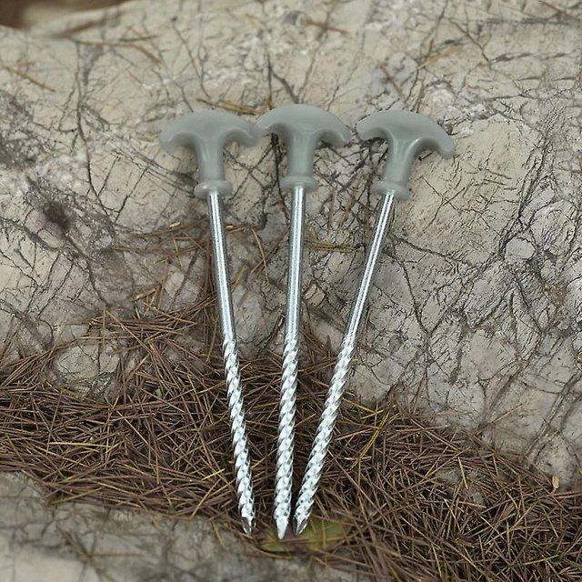 Clavos para el suelo de la tienda al aire libre, accesorios para acampar de acero inoxidable, clavos en forma de espiral, dosel de alta resistencia, clavos fluorescentes para el suelo, 4 piezas, gris