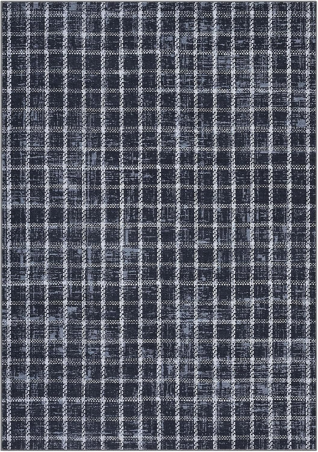 Twister.CK 5' x 7' Plaid Area Rugs, Modern Washable Stain-Resistant Carpet, Non Slip Indoor Rug for Living Room Dining Room Office, Blue