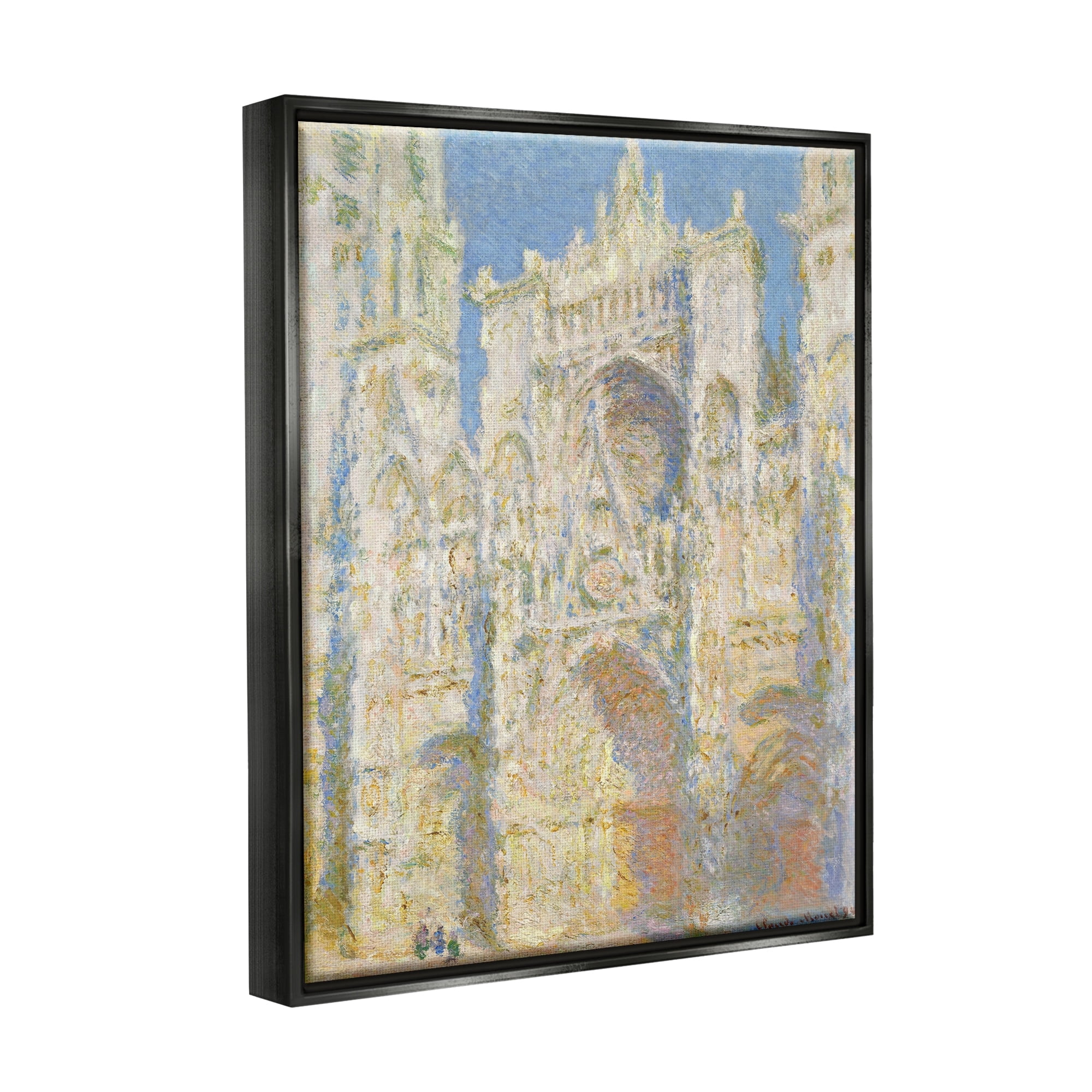 Stupell Industries Rouen Cathedral, West Facade Sunlight Claude Monet Painting Painting Jet Black Floating Framed Canvas Print Wall Art, Design by one1000paintings