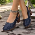 thumbnail image 5 of KIJBLAE Women's Laser Cutout Block Heel Slingbacks, Closed-Toe with Ankle Buckle, Plus Size Breathable Comfort Footwear Dark Blue 42, 5 of 9