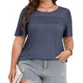 thumbnail image 2 of Solid Color Plus Size Women Short Sleeve Crew Neck Casual Pleated Tee Shirt, 2 of 6