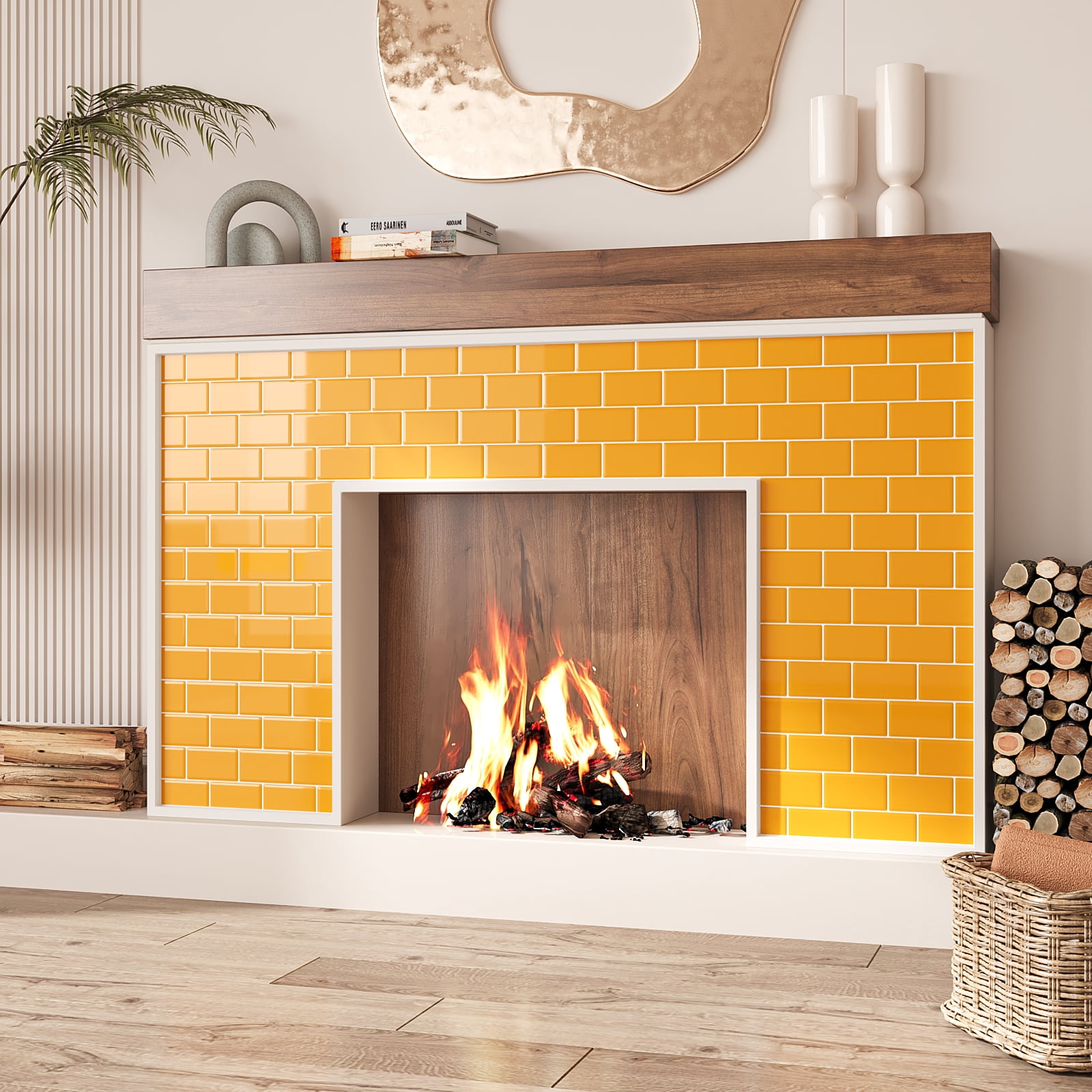VEELIKE Yellow Subway Tile Peel and Stick Backsplash for Kitchen Waterproof 12"x12" 6 Sheets Yellow Wall Tiles for Bathroom Self Adhesive Vinyl Backsplash Tile Removable Stick on Tiles for Walls