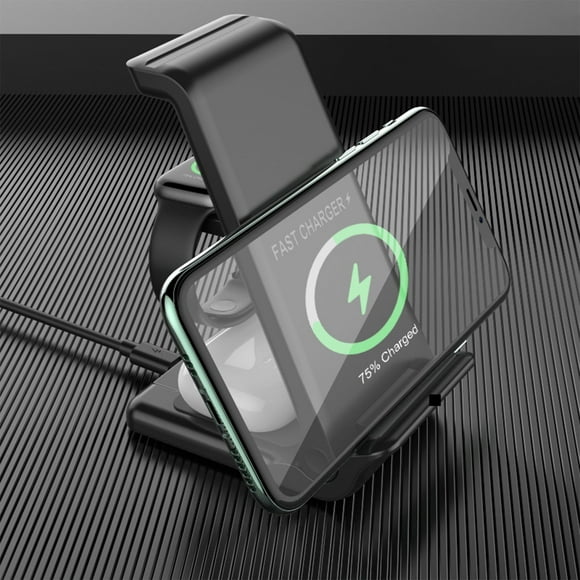 Car Phone Mount Charger, Wireless Charging Station 3 in 1 Charging Station for Multiple Devices 15w Wireless Charger Stand IOS & Android