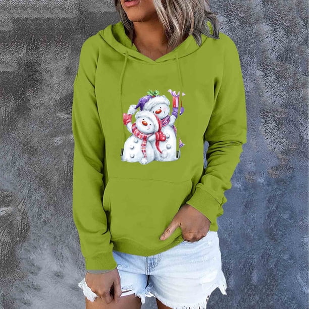 Puntoco Mujeres Otoño Invierno Suelto Festvial Impresión Crop Workout Manga larga Sudadera con capucha tops Pullover Blusa Puntoco Puntoco-6583