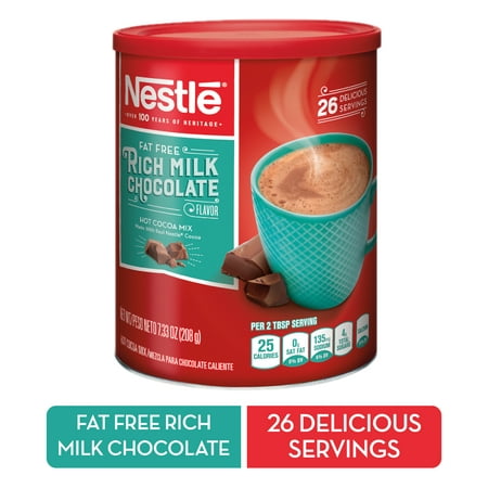 NESTLE Fat Free Rich Milk Chocolate Hot Cocoa Mix, 7.33 oz. Canister | Hot Chocolate Made with Real
