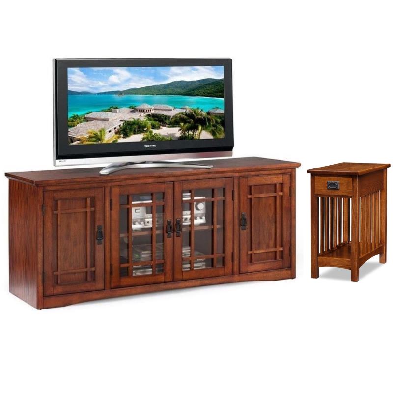 Home Square 2Piece Set with 60" TV Stand and End Table in Medium Oak