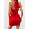 thumbnail image 4 of Women'S Ruched Bodycon Mini Dress Summer Mesh Halter Backless Cocktail Party Club Dresses Red M, 4 of 5